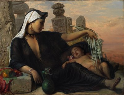 埃及法拉女人与她的孩子 作者 伊丽莎白·玛丽亚·安娜（Elisabeth Maria Anna）Jerichau Baumann