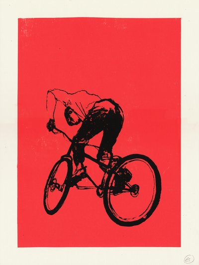 骑自行车的男孩，2012（丝网印刷） 作者 伊丽莎·索思伍德（Eliza Southwood）