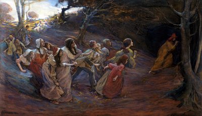 哈梅林的吹笛者（纸上混合媒体） 作者 Elizabeth Adela Stanhope Forbes