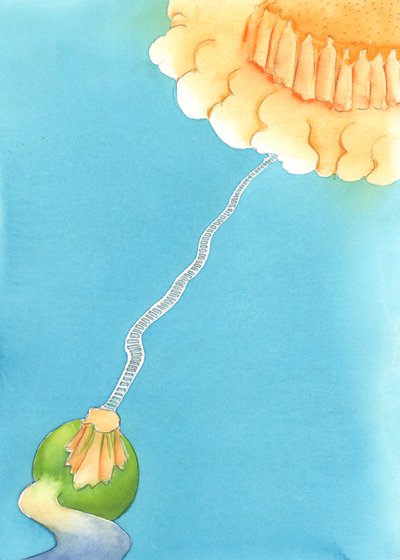 人间的恩典生活就像一座光线充足的山，从那里通往天梯。没有恩典，就很容易走上通向通向地狱的那条宽阔道路，2003年（纸上写有水） 作者 伊丽莎白王