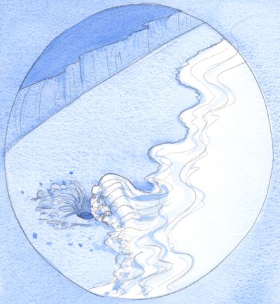 当在沙子中挖出一个空洞时，大海的浪涌涌入，所以神圣的生命涌入一个灵魂，他的灵魂通过爱被“清空”以接受它，2002年（纸上w - c） 作者 伊丽莎白王
