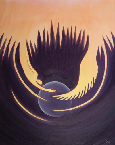 基督和圣灵就像来自天父的两条手臂，拥抱着地球，2001年（船上有油） 作者 伊丽莎白王