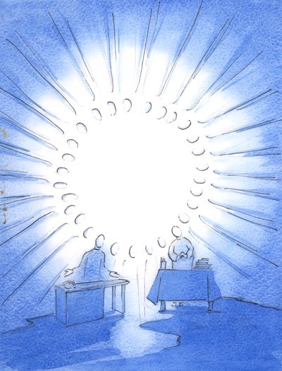 基督在“圣徒圣餐”中将他的朋友们团结在地上。基督所提供的每一个祈祷都感动或帮助其他人，2003年（纸上写有w - c） 作者 伊丽莎白王