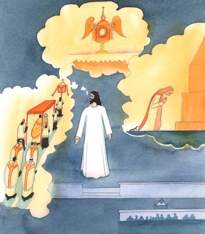 基督站在圣所中，但祂说，祂正环视着地球上的整个天主教会，说：