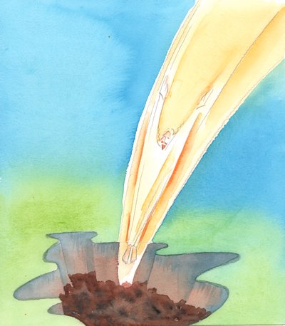 无罪的基督来到罪恶的世界，就像跳进了粪坑，2005 年（纸面水彩画） 作者 伊丽莎白王