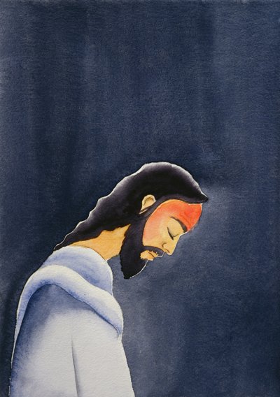 耶稣在苦难中在客西马尼园为他的父亲祈祷，2006年（纸上有字） 作者 伊丽莎白王