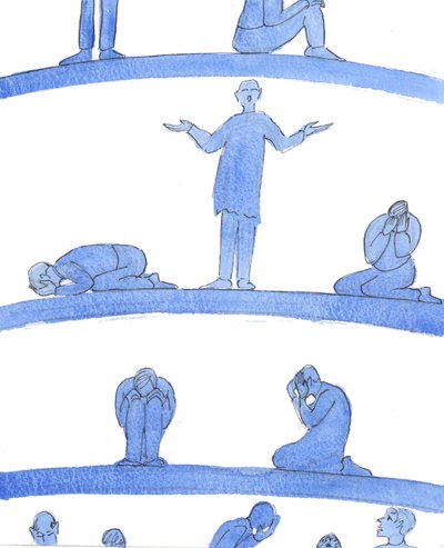 炼狱深处是灵魂-就像中世纪地牢中绝望的人people缩在墙前-没有人为他们祈祷。（2004年，纸上写有w - c） 作者 伊丽莎白王