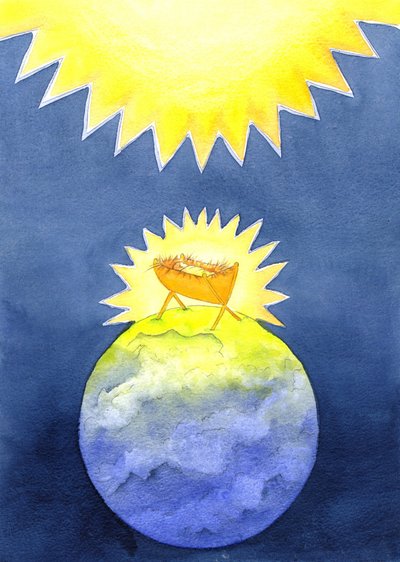 耶稣基督是神造的人。但他不是掌权而来到地上，而是作为一个无助的婴儿，2001年（纸上写真） 作者 伊丽莎白王