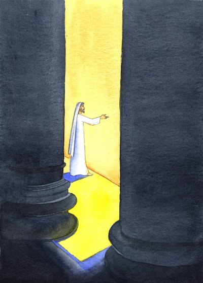 耶稣基督在圣殿里宣讲，众人听了他的话，2001年（纸上写真） 作者 伊丽莎白王