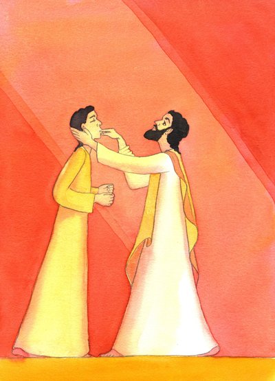 耶稣在祈祷中治愈了聋人，当他抬起眼向天堂时，（2001年，带纸） 作者 伊丽莎白王