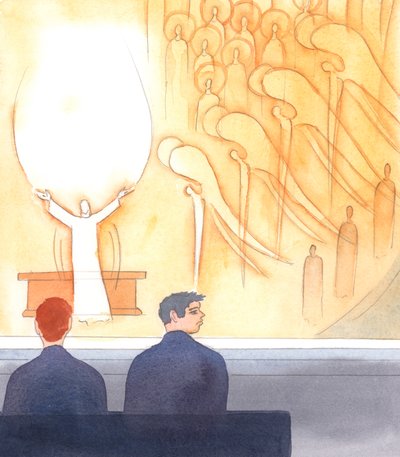 许多天主教徒对弥撒中的真实情况一无所知，2005 年（纸上水彩画） 作者 伊丽莎白王