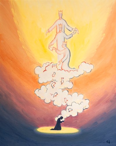 我们对他人的祈祷像在香云上升起的香云升上天堂，献给三位一体的上帝，上面写着我们亲爱的所有人的名字，2000年（船上有油） 作者 伊丽莎白王