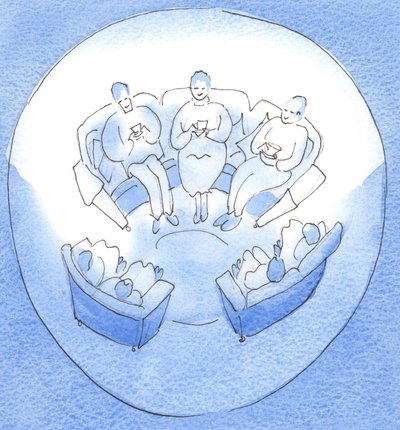 祷告就像是一个幸福，团结的家庭的成员聚会，在忙碌了一天之后，在一个沉默的陪伴下，一起坐下来，2003年（写在纸上） 作者 伊丽莎白王