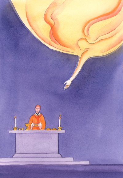 父亲高兴地接受了我们带到坛上的礼物，2002年（带纸） 作者 伊丽莎白王