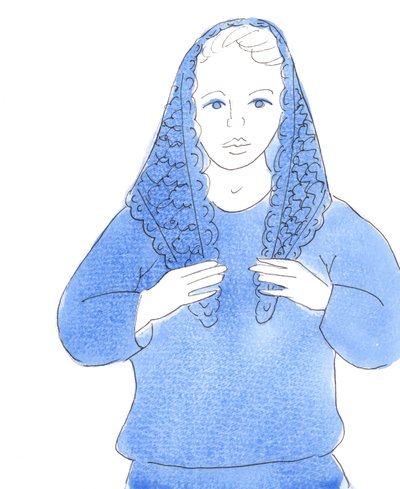 主让我画一幅妇女按照古代习俗在教堂戴头巾的画，2004 年（纸面水彩画） 作者 伊丽莎白王
