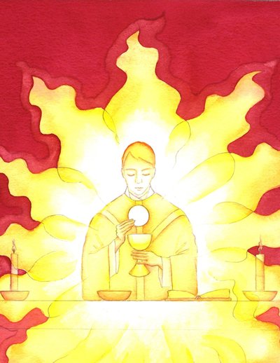 耶稣在圣体圣事中的存在就像是一团炽烈的荣耀之火，2001年（带纸） 作者 伊丽莎白王