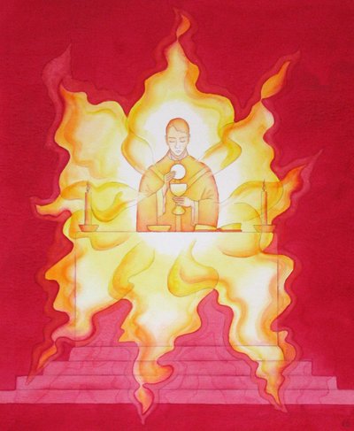 耶稣在圣体圣事中的存在就像是一团炽烈的荣耀之火，2001年（带纸） 作者 伊丽莎白王