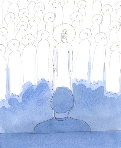 当我们祈祷时，圣徒与我们同在，与基督同在。他们为我们内心深处的爱而高兴，并在我们尊敬他们的同时，以崇敬的言语和手势来称赞他们，并崇拜和赞美三位圣人。 作者 伊丽莎白王
