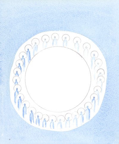 三位神圣的人团结一致，活跃在神格的统一中，仿佛在不断交往中盘旋，2003年（纸上w - c） 作者 伊丽莎白王