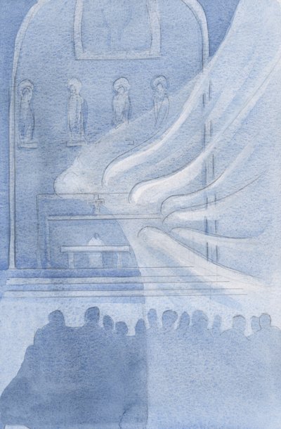 天使在圣体圣事中敬拜基督，2001年（带纸） 作者 伊丽莎白王