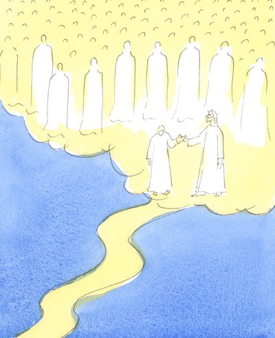 在基督的带领下，爱着基督和她的邻居而一直坚持到底的有福灵魂，在基督的带领下与天上的朋友会面，他们聚集在一起欢迎她加入自己的公司，2004年 作者 伊丽莎白王