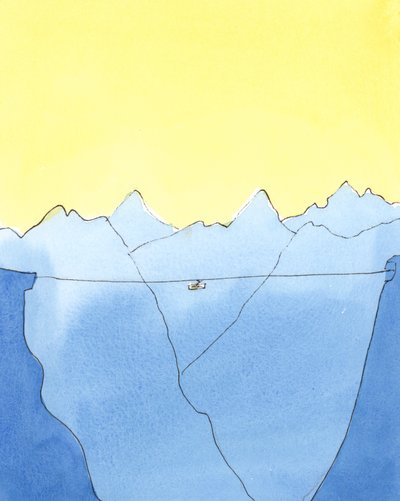 从生到死的旅程就像乘坐缆车在两座山峰之间，2004年（纸上写有w - c） 作者 伊丽莎白王