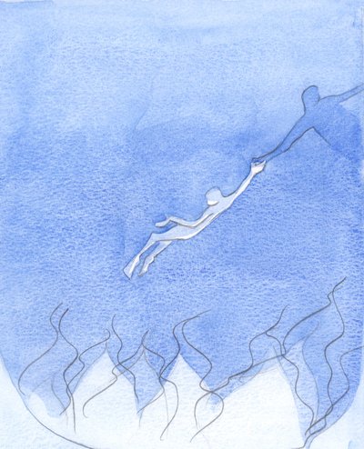 爱心地“伸出一只手”，为垂死的人们祈祷的人，甚至可以从地狱的边缘救出一个人，2001年（纸上w - c） 作者 伊丽莎白王
