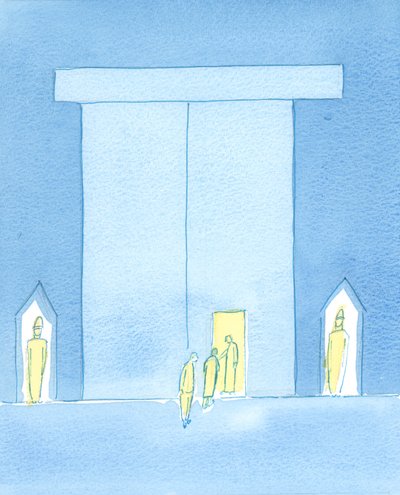 当我们祈祷时，我们将来到我们的天王之宫，2003年（纸上写有水） 作者 伊丽莎白王
