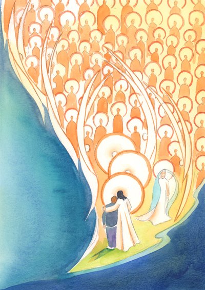 每当我们以耶稣的名义祈祷时，即使是在黑暗或寂寞中，我们也会分享整个天堂的生命，2004年（纸上写有w - c） 作者 伊丽莎白王