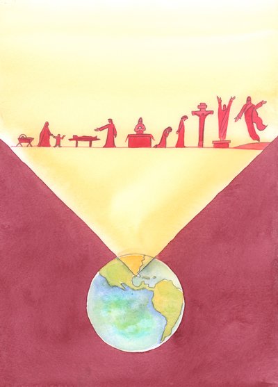 无论在什么地方庆祝群众，出席的人都将出席基督在他在世上的一生以及包括他在十字架上的死期间所做的救赎工作，2004年（含纸面） 作者 伊丽莎白王