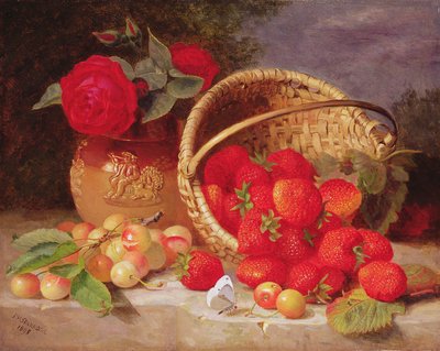 篮子静物画用草莓和樱桃，1898年 作者 Eloise Harriet Stannard