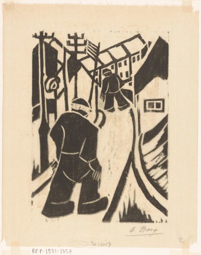 乡村街道上的两个人物 作者 Else Berg（艺术家签名）