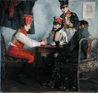 在牌桌上》（布面油画） 作者 伊曼纽尔·巴赫拉赫·巴里（Emanuel Bachrach Baree）