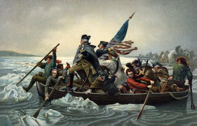 1776 年 12 月 25 日，乔治·华盛顿在美国独立战争期间穿越特拉华州 (chromolitho) 作者 伊曼纽尔·戈特利布（后）洛伊兹