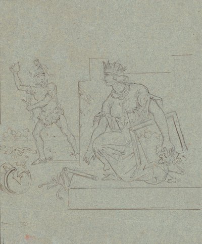 关于美国内战的政治漫画，第1860页（笔，墨水和石墨在灰色的纸上 作者 伊曼纽尔·戈特利布·洛伊茨