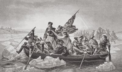 华盛顿在新泽西州特伦顿附近穿越特拉华州，1776年圣诞节，来自“英国和苏格兰历史插图”第二卷 作者 伊曼纽尔·戈特利布·洛伊茨