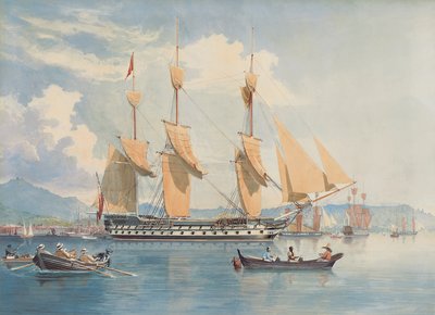 HMS恒河号躺在锚点上，使里约热内卢的风帆变干 作者 Emeric Essex维达尔