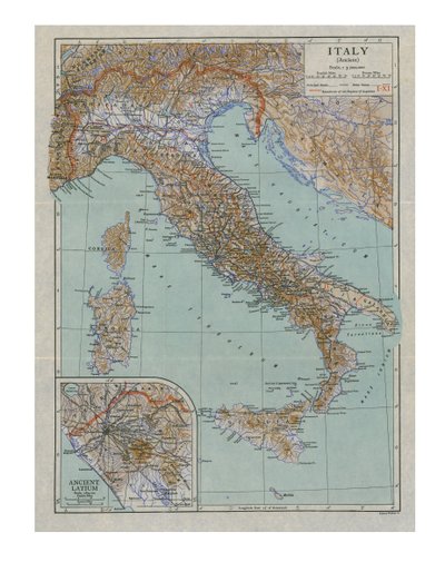 古代意大利地图，c1910年代。 作者 埃默里·沃克