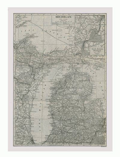 美国密西根州地图，摄于1900年。 作者 埃默里·沃克