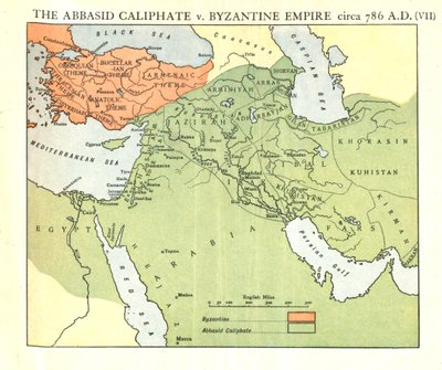 阿巴斯王朝哈里发对拜占庭帝国，约公元786年》，约1915年。   作者 埃默里沃克有限公司