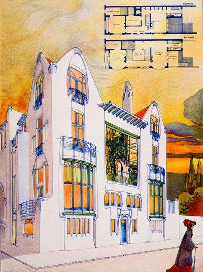 房屋设计，c.1905-6（纸上水彩和钢笔） 作者 埃米尔·范·阿弗贝克