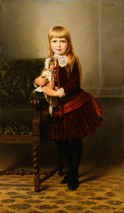 1887年，一个拿着娃娃的年轻女孩的肖像 作者 埃米尔·布拉克（Emil Brack）