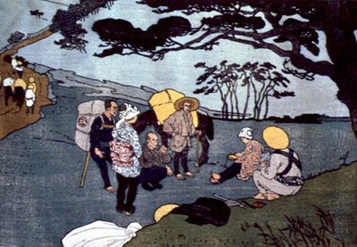 旅行者在日本的山路上休息 作者 埃米尔·奥尔里克（Emil Orlik）