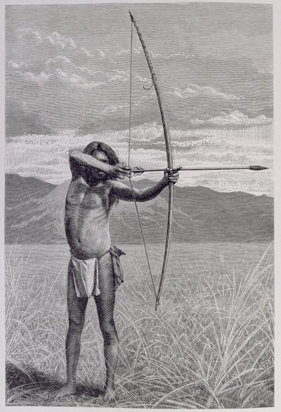 锡兰的Veddah用弓射击，来自&39;人类的历史&39;，第三卷，由Friedrich Ratzel教授，1898年 作者 埃米尔·施密特（Emil Schmidt）