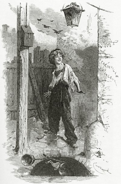 Gavroche，19世纪（bw雕刻） 作者 埃米尔·安托万·贝亚德