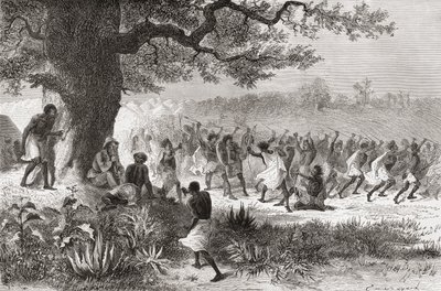 亨利·莫顿·斯坦利（Henry Morton Stanley）在1871年探险期间观看Vouagogos部落准备战斗，1878年出版的“世界在手中” 作者 埃米尔·安托万·贝亚德