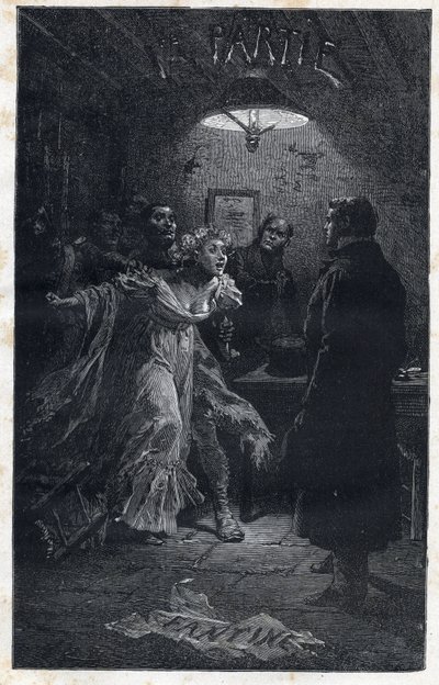 马德兰先生在芳汀被沙威逮捕时前来营救他--埃米尔-巴亚尔（Emile Bayard）（1837-1891）为《悲惨世界--首映部分》提供的插图。芳汀》，维克多-雨果（1802-1885），1862年 作者 埃米尔·安托万·贝亚德