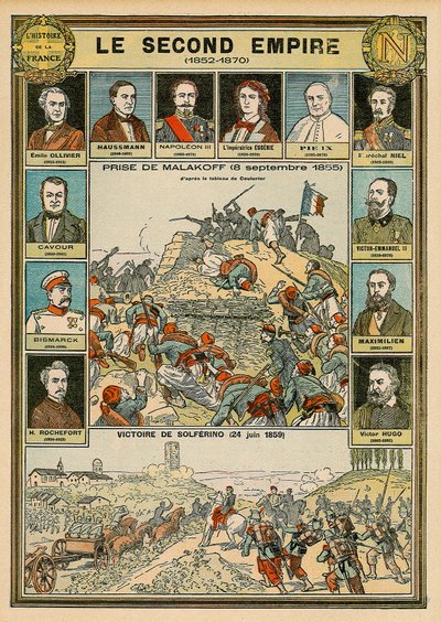 第二帝国1852年至1870年--1855年9月8日攻占马拉科夫--1859年6月24日索尔费里诺的胜利--埃米尔-奥利维尔，奥斯曼男爵，拿破仑三世，欧根尼女皇，教皇皮乌斯九世，马雷切尔-尼尔，维克多-伊曼纽尔（Victor Emmanuel）（Vittorio Emanuele）第二o 作者 Emile Antoine Bayard