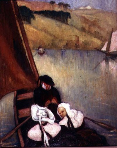 布列塔尼妇女在渡船上，约1900年（布面油画） 作者 埃米尔·伯纳德（Emile Bernard）