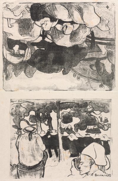 Les Bretonneries：布列塔尼妇女堆干草堆》（Bretonnes Faisant les Foins）和《布列塔尼的婚礼》（La Noce en Bretange）。 作者 埃米尔·伯纳德（Emile Bernard）